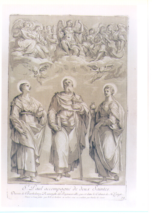 SAN PAOLO TRA DUE SANTE (stampa) di Ramenghi Bartolomeo detto Bagnacavallo, Robert Paul Ponce Antoine, Lesueur Nicolas (sec. XVIII)