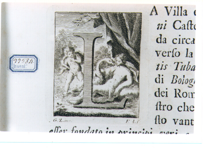CAPOLETTERA L CON LEDA E IL CIGNO (stampa) di Zocchi Giuseppe, Allegrini Francesco (sec. XVIII)