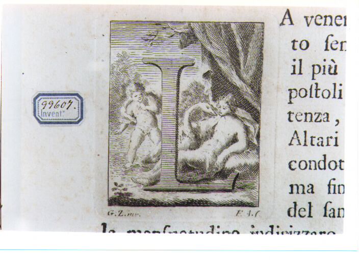 CAPOLETTERA L CON LEDA E IL CIGNO (stampa) di Zocchi Giuseppe, Allegrini Francesco (sec. XVIII)