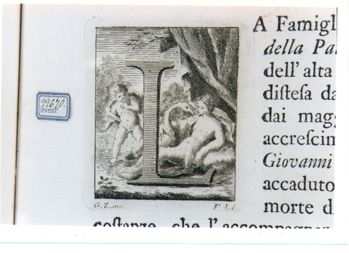 CAPOLETTERA L CON LEDA E IL CIGNO (stampa) di Zocchi Giuseppe, Allegrini Francesco (sec. XVIII)