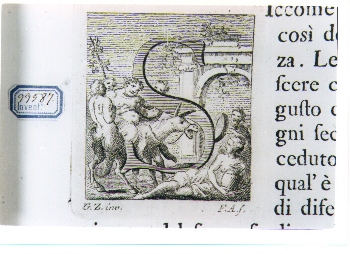 CAPOLETTERA S CON SILENO EBBRO (stampa) di Zocchi Giuseppe, Allegrini Francesco (sec. XVIII)