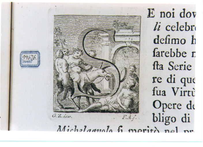 CAPOLETTERA S CON SILENO EBBRO (stampa) di Zocchi Giuseppe, Allegrini Francesco (sec. XVIII)