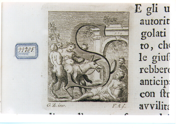CAPOLETTERA S CON SILENO EBBRO (stampa) di Zocchi Giuseppe, Allegrini Francesco (sec. XVIII)