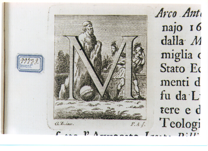 CAPOLETTERA M CON PERSEO CHE TRASFORMA ATLANTE IN PIETRA (stampa) di Zocchi Giuseppe, Allegrini Francesco (sec. XVIII)