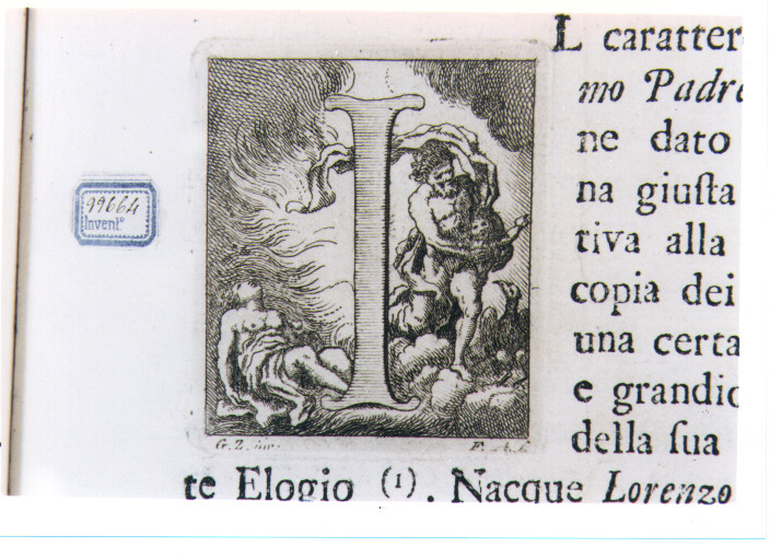 CAPOLETTERA I CON GIOVE SOTTO FORMA DI FIAMMA RAPISCE EGINA ? (stampa) di Zocchi Giuseppe, Allegrini Francesco (sec. XVIII)