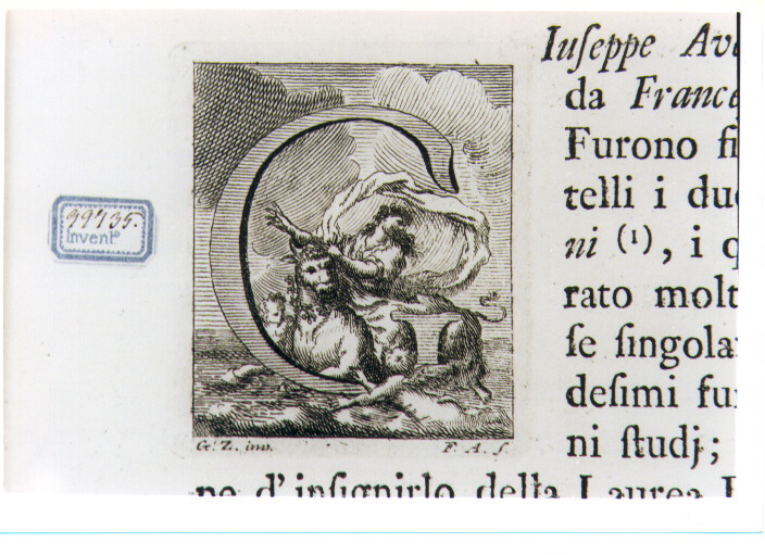 CAPOLETTERA G CON RATTO DI EUROPA (stampa) di Zocchi Giuseppe, Allegrini Francesco (sec. XVIII)