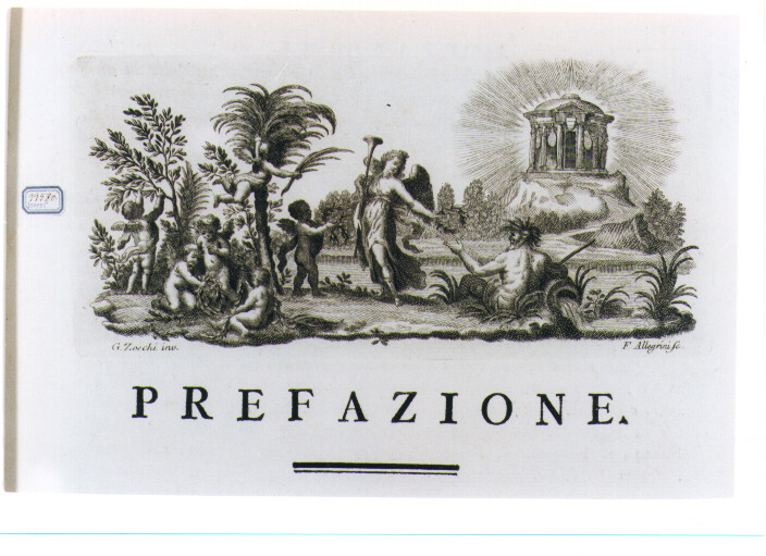 SCENA ALLEGORICA (stampa) di Zocchi Giuseppe, Allegrini Francesco (sec. XVIII)