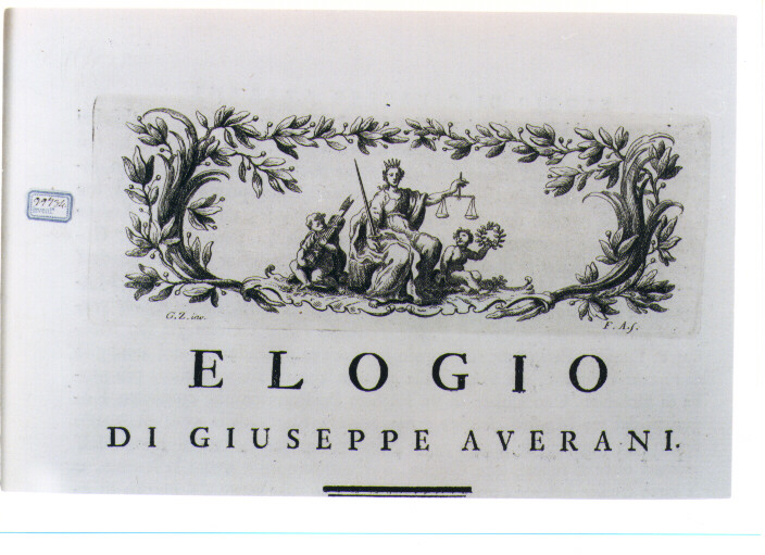 ALLEGORIA DELLA GIUSTIZIA TRA LA PACE E LA GUERRA (stampa) di Zocchi Giuseppe, Allegrini Francesco (sec. XVIII)