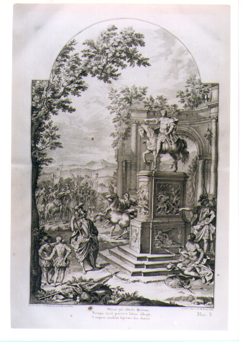 TOMBA ALLEGORICA DI JOHN CHURCHILL DUCA DI MALBOROUGH (stampa) di Creti Donato, Ferrajuoli Nunzio, Paltronieri Pietro detto Mirandolese, Cars Laurent, Fratta Domenico Maria (sec. XVIII)