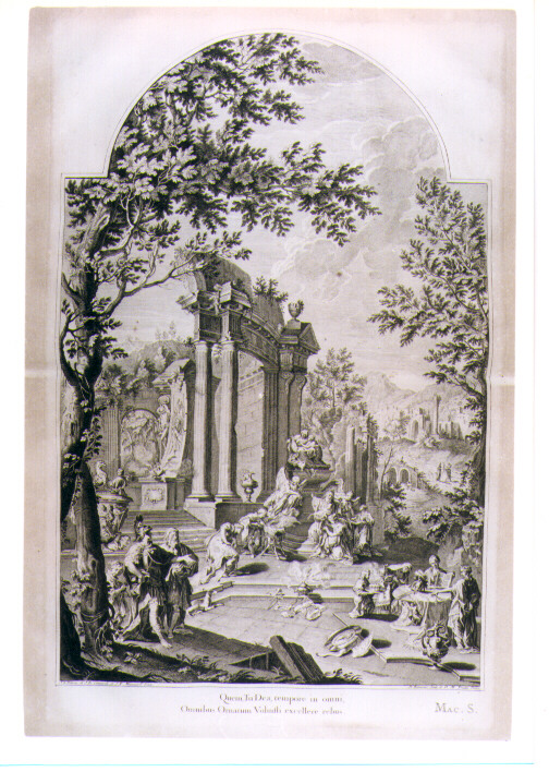 TOMBA ALLEGORICA DI CHARLES SACKVILLE (stampa) di Pittoni Giovanni Battista il Vecchio, Cimaroli Giovanni Battista, Paltronieri Pietro detto Mirandolese, De Beauvais Nicolas Dauphin, Fratta Domenico Maria (sec. XVIII)