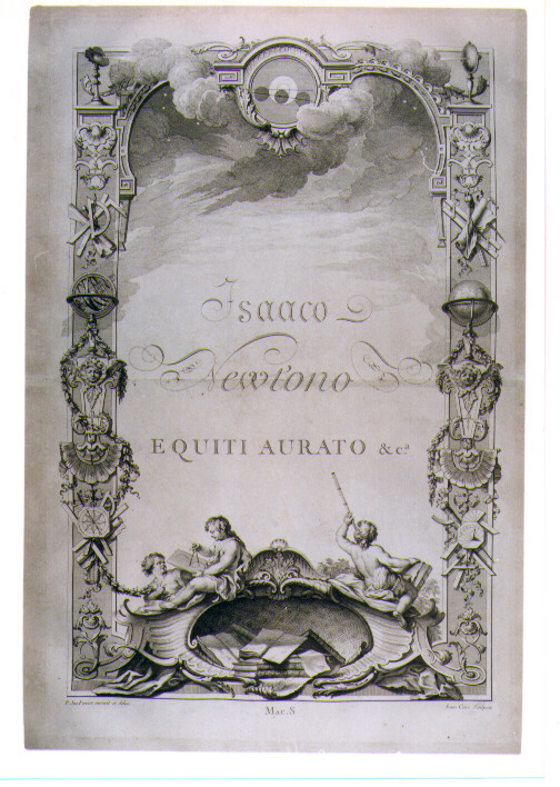 LASTRA CELEBRATIVA DI ISAAC NEWTON (stampa) di Perrot Pierre Josse, Cars Laurent (sec. XVIII)