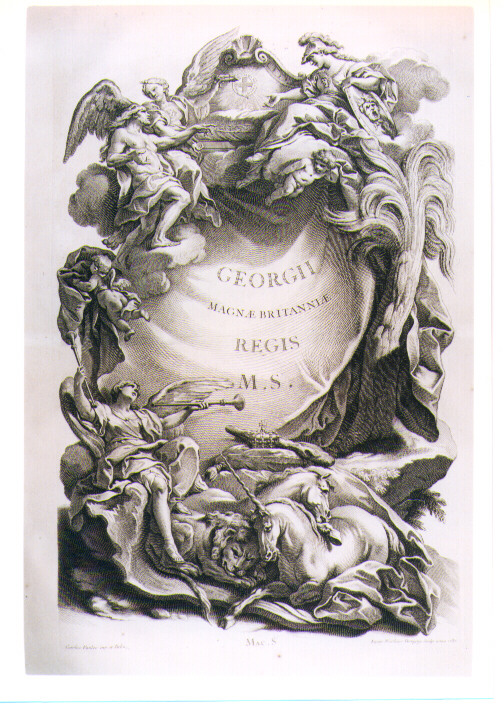 MONUMENTO FUNEBRE DI RE GIORGIO D'INGHILTERRA (stampa) di Van Loo Charles-Andrè detto Carle, Dorigny Nicolas (sec. XVIII)