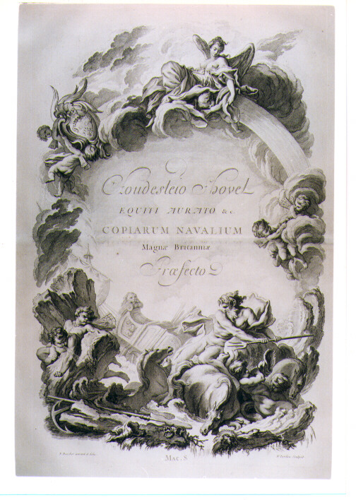 LASTRA CELEBRATIVA DI CLOUDESLEIO SHOVEL (stampa) di Boucher Francois, Tardieu Nicolas Henri (sec. XVIII)