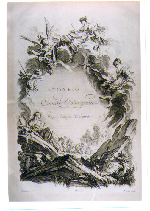 LASTRA CELEBRATIVA DI GODOLPHIN CONTE DI SYDNEY (stampa) di Boucher Francois, Cochin Charles Nicolas I detto Père (sec. XVIII)