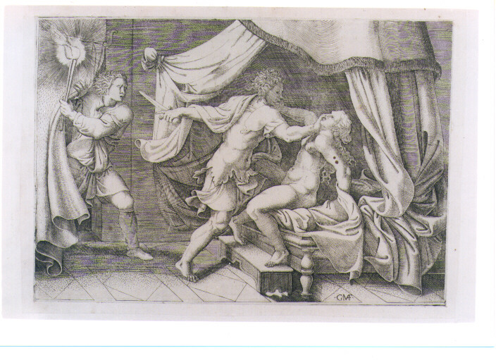 TARQUINIO E LUCREZIA (stampa controfondata smarginata) di Pippi Giulio detto Giulio Romano, Ghisi Giorgio (sec. XVI)
