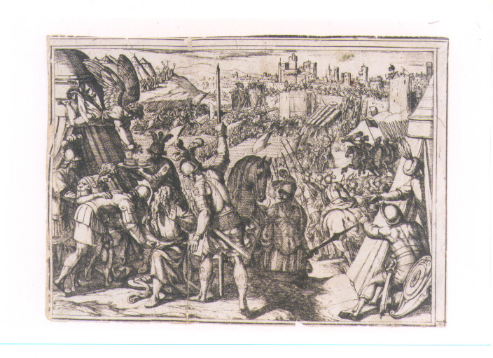 EPISODIO DELLA GERUSALEMME LIBERATA: CANTO XI (stampa controfondata smarginata) di Tempesta Antonio (secc. XVI/ XVII)