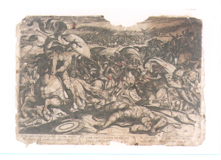 MORTE DI SAUL (stampa controfondata smarginata) di Tempesta Antonio (sec. XVII)