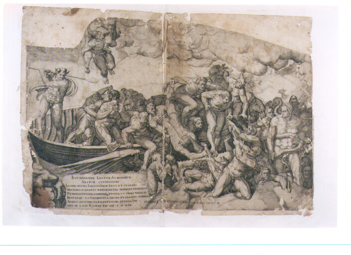 CARONTE TRASPORTA LE ANIME (stampa controfondata smarginata) di Buonarroti Michelangelo, Beatrizet Nicolas (sec. XVII)