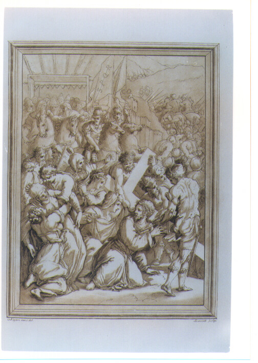 SALITA DI CRISTO AL MONTE CALVARIO (stampa a colori) di Vasari Giorgio, Scacciati Andrea II (sec. XVIII)
