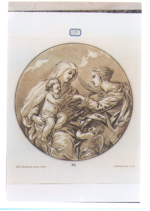 MATRIMONIO MISTICO DI SANTA CATERINA D'ALESSANDRIA (stampa a colori) di Gabbiani Antonio Domenico, Scacciati Andrea II (sec. XVIII)