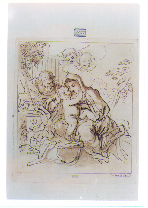 SACRA FAMIGLIA (stampa a colori) di Gabbiani Antonio Domenico, Chiocchi Antonio (sec. XVIII)