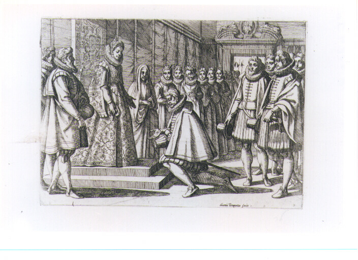 SCENE DELLA VITA DI MARGHERITA D'AUSTRIA SPOSA DI FILIPPO III RE DI SPAGNA (stampa) di Tempesta Antonio (prima metà sec. XVII)