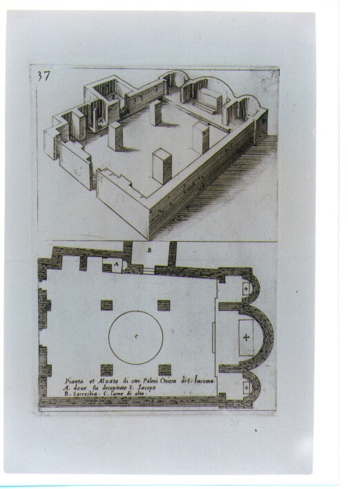 PIANTA E ALZATO DELLA CHIESA DI SAN GIACOMA (stampa) di Amico Bernardino, Callot Jacques (sec. XVII)