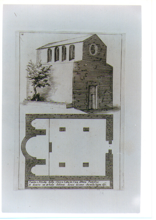 PIANTA E ALZATO DELLA CHIESA COSTRUITA IN CASA DI ANNA (stampa) di Amico Bernardino, Callot Jacques (sec. XVII)