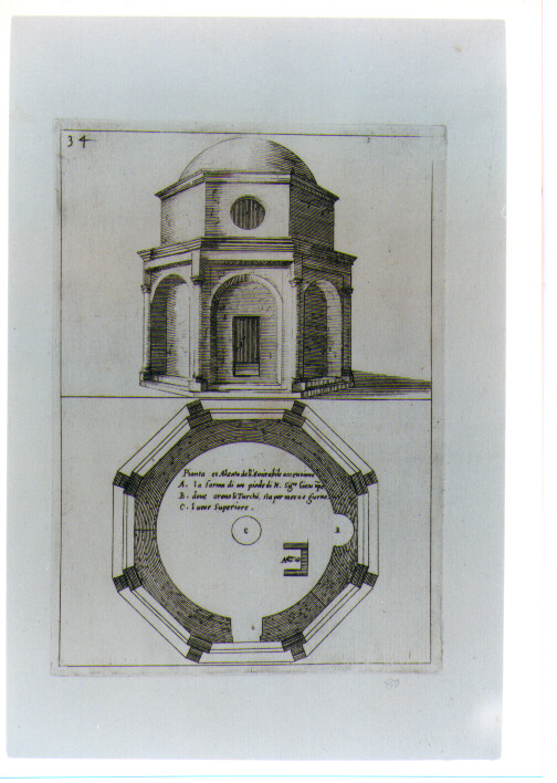 PIANTA E ALZATO DELLA CHIESA DELL'ASCENSIONE (stampa) di Amico Bernardino, Callot Jacques (sec. XVII)