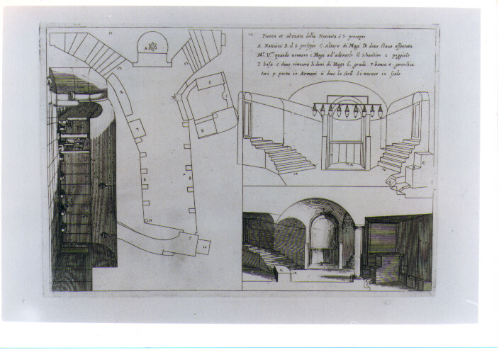 PIANTA E ALZATO DELLA CHIESA DELLA NATIVITA' E DEL SANTO PRESEPE (stampa) di Amico Bernardino, Callot Jacques (sec. XVII)