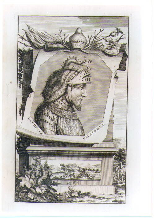 RITRATTO DI LUCHINO VICECOMES CON PAESAGGIO (stampa) di Pool Matthys (CERCHIA) (sec. XVIII)