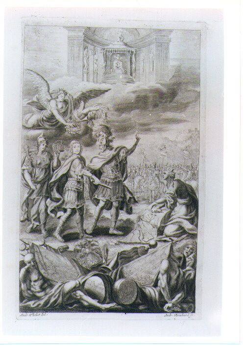 ALLEGORIA DELLE VITTORIE MILITARI DI CARLO V DUCA DI LOTARINGIA (stampa) di Reinhardt Andreas I, Thelott Johann Andreas (sec. XVII)