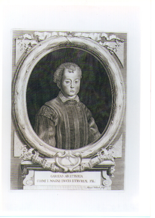 RITRATTO DI GARSIA DI TOSCANA FIGLIO DI COSIMO I (stampa) di Haluech Adriano (prima metà sec. XVIII)