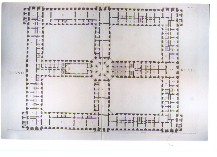 PIANTA DEL PIANO REALE DELLA REGGIA DI CASERTA (stampa) di Vanvitelli Luigi, Orazi Nicol (sec. XVIII)