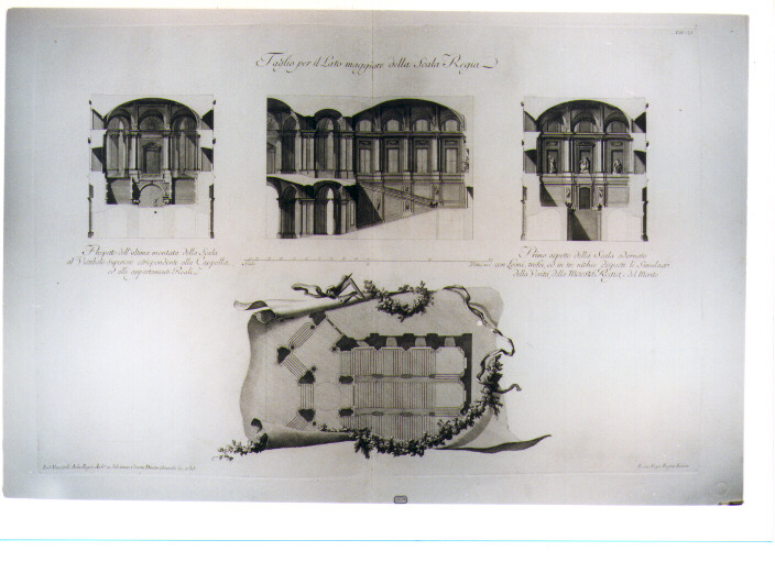 PIANTA DELLA SEZIONE DEL LATO MAGGIORE DELLA SCALA REGIA (stampa) di Vanvitelli Luigi, Pozzi Rocco (sec. XVIII)