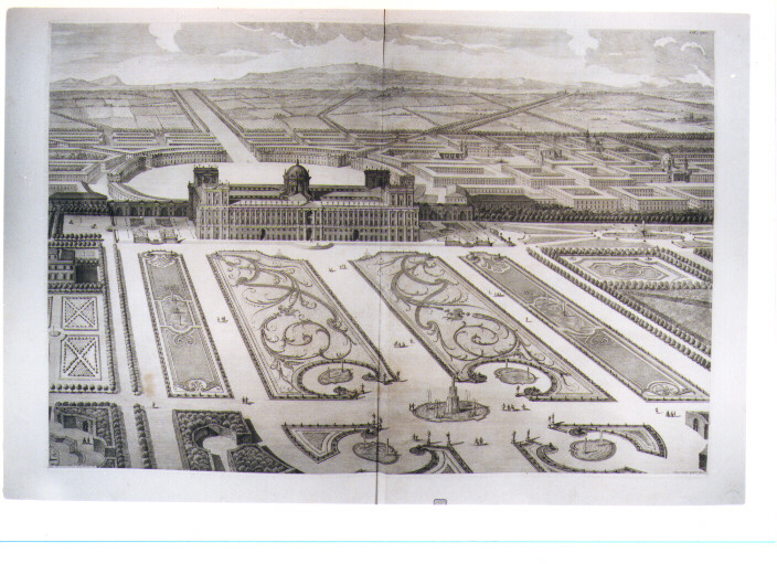 VEDUTA PROSPETTICA DEI GIARDINI DELLA REGGIA DI CASERTA (stampa) di Vanvitelli Luigi, Nolli Carlo (sec. XVIII)