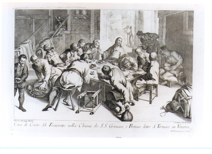 ULTIMA CENA (stampa tagliata) di Robusti Jacopo detto Tintoretto, Zucchi Andrea, Manaigo Silvestro (prima metà sec. XVIII)