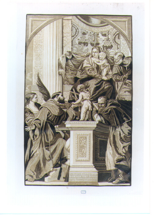SACRA FAMIGLIA CON SAN GIOVANNINO E SANTI (stampa tagliata) di Caliari Paolo detto Paolo Veronese, Jackson John Baptist (sec. XVIII)