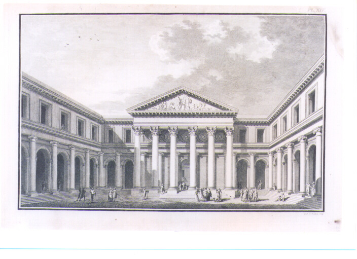 VEDUTA DELLA CORTE DELLA SCUOLA DI CHIRURGIA (stampa) di Poulleau Claude René Gabriel (sec. XVIII)