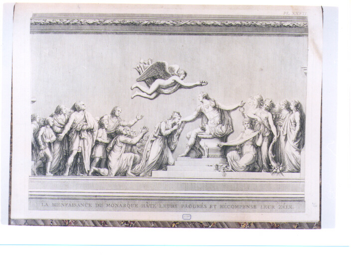 BASSORILIEVO RAFFIGURANTE LUIGI XVI CHE ACCORDA LA PROTEZIONE ALLA CHIRURGIA (stampa) - ambito francese (sec. XVIII)