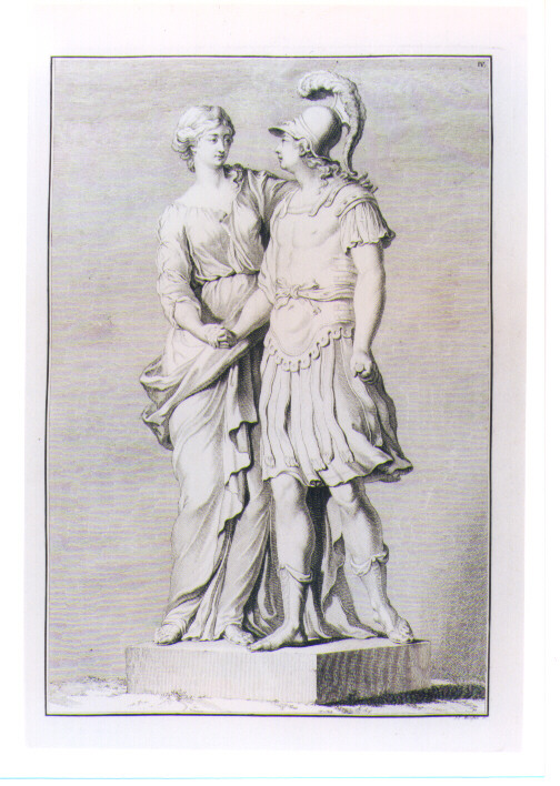 STATUA DI OLIMPIA E ALESSANDRO (stampa) di Beyer Johann Christian Wilhelm, Mansfeld Johann Ernst (sec. XVIII)