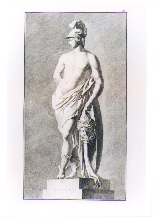 STATUA DI PERSEO CON LA TESTA DI MEDUSA (stampa) di Beyer Johann Christian Wilhelm, Kruger Johann Conrad (sec. XVIII)