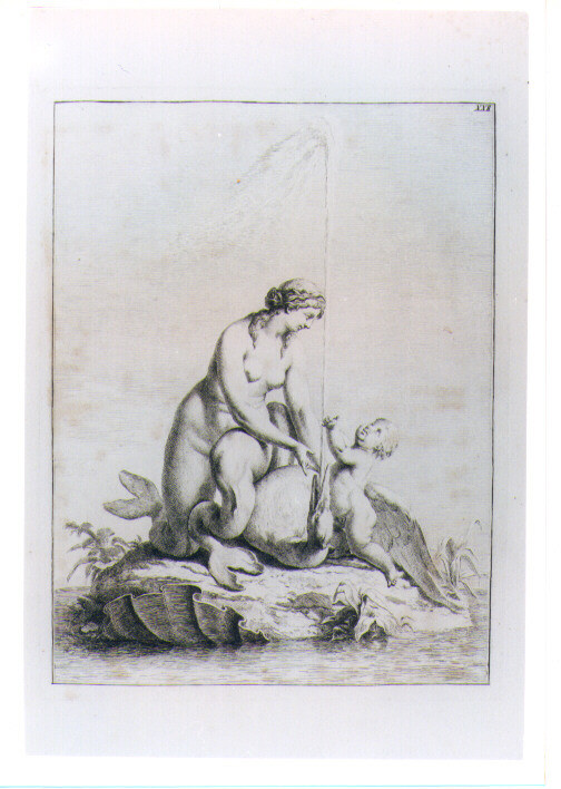 FONTANA CON NAIADE MOSTRO MARINO E PUTTO (stampa) di Beyer Johann Christian Wilhelm - AMBITO VIENNESE (sec. XVIII)