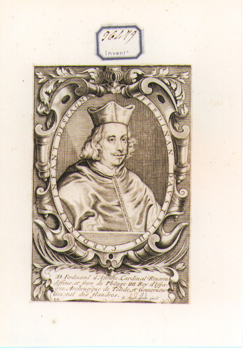 RITRATTO DEL CARDINALE FERDINANDO D'ASBURGO (stampa controfondata smarginata) di Moncornet Balthasar (CERCHIA) (sec. XVII)