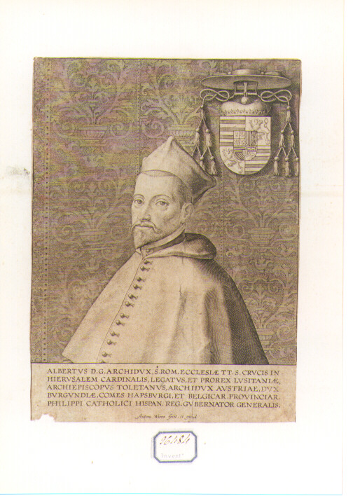 RITRATTO DI ALBERTO ARCIDUCA D'AUSTRIA (stampa controfondata smarginata) di Wierix Anthonie (secc. XVI/ XVII)