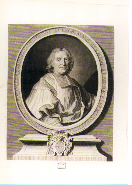 RITRATTO DEL CARDINALE DE FLEURY (stampa controfondata smarginata) di Rigaud Hyacinthe, Chereau Francois I (sec. XVIII)