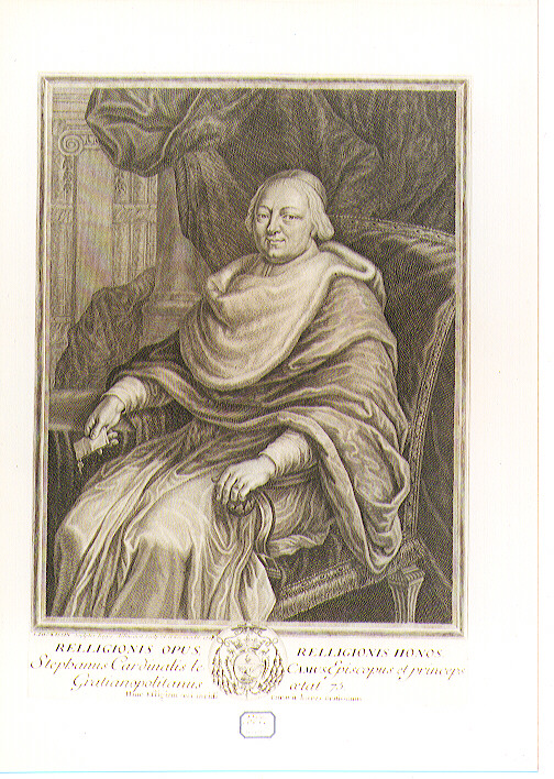 RITRATTO DEL CARDINALE ETIENNE LE CAMUS (stampa controfondata smarginata) di Thomassin Simon (sec. XVIII)