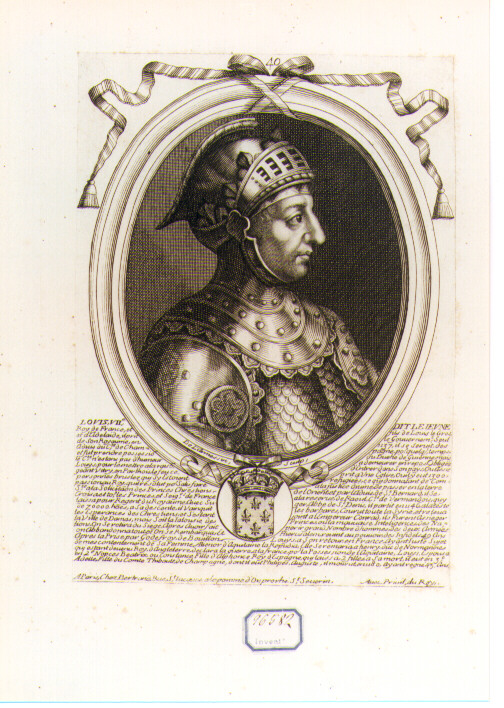 RITRATTO DI LUIGI VII RE DI FRANCIA (stampa controfondata smarginata) di De Larmessin Nicolas il Vecchio (seconda metà sec. XVII)