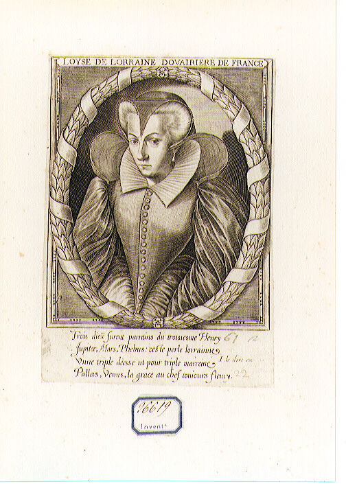 RITRATTO DI LUISA DI LORENA (stampa controfondata smarginata) di Le Clerc Jean (CERCHIA) (sec. XVII)
