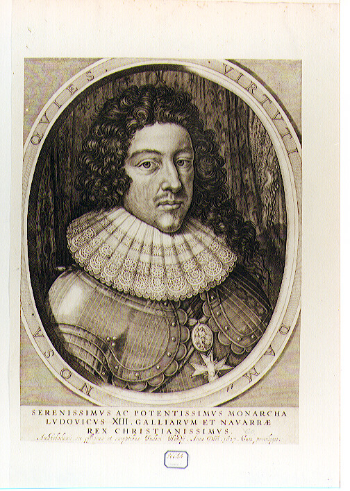 RITRATTO DI LUIGI XIII RE DI FRANCIA (stampa controfondata smarginata) di Hondius Jodocus II (sec. XVII)